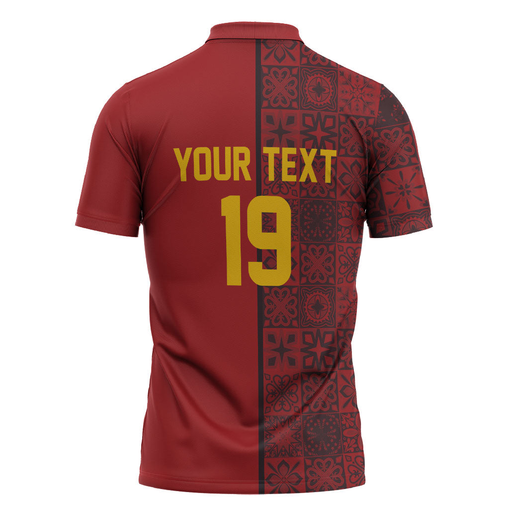 Custom World Football 2026 Spain Zipper Polo Shirt Spanish Lion Azulejo Pattern