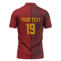 Custom World Football 2026 Spain Zipper Polo Shirt Spanish Lion Azulejo Pattern