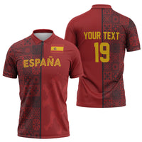 Custom World Football 2026 Spain Zipper Polo Shirt Spanish Lion Azulejo Pattern