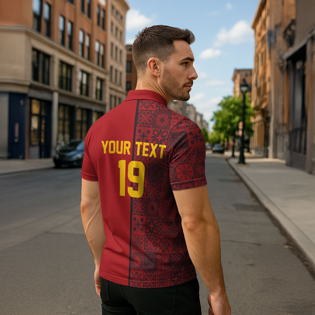 Custom World Football 2026 Spain Zipper Polo Shirt Spanish Lion Azulejo Pattern