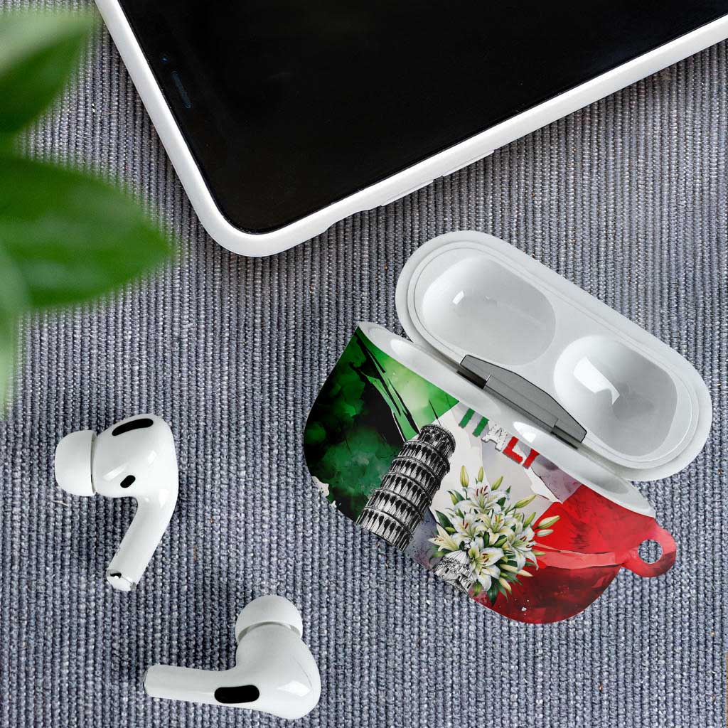 Italy Pisa Tower AirPods Case White Lily With Flag Style - Wonder Print Shop