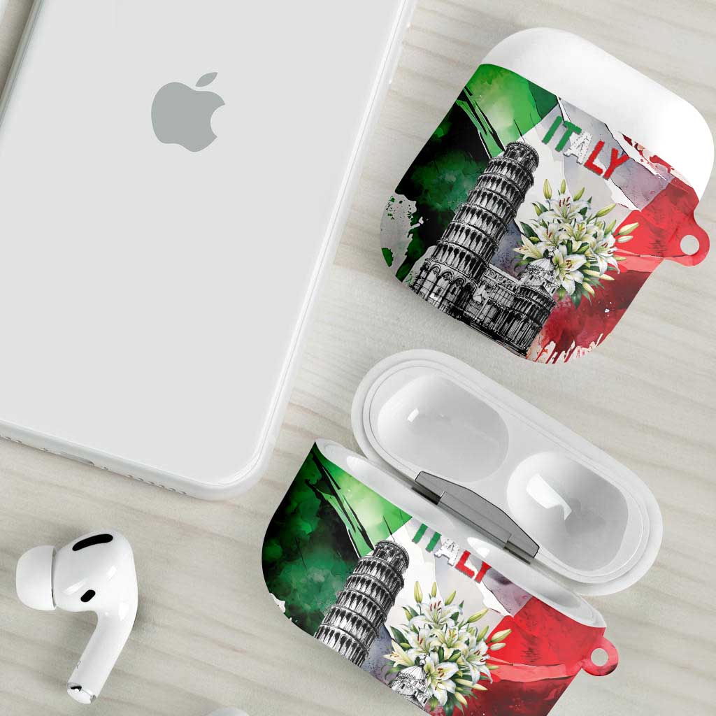 Italy Pisa Tower AirPods Case White Lily With Flag Style - Wonder Print Shop