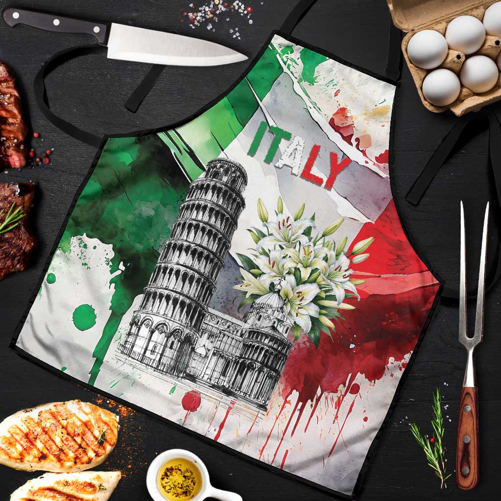 Italy Pisa Tower Apron White Lily With Flag Style - Wonder Print Shop