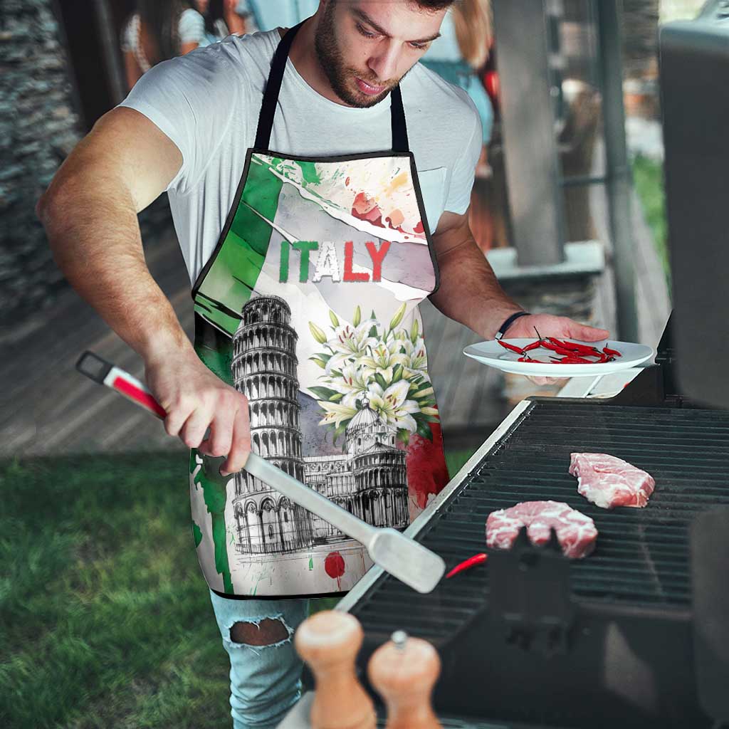 Italy Pisa Tower Apron White Lily With Flag Style - Wonder Print Shop