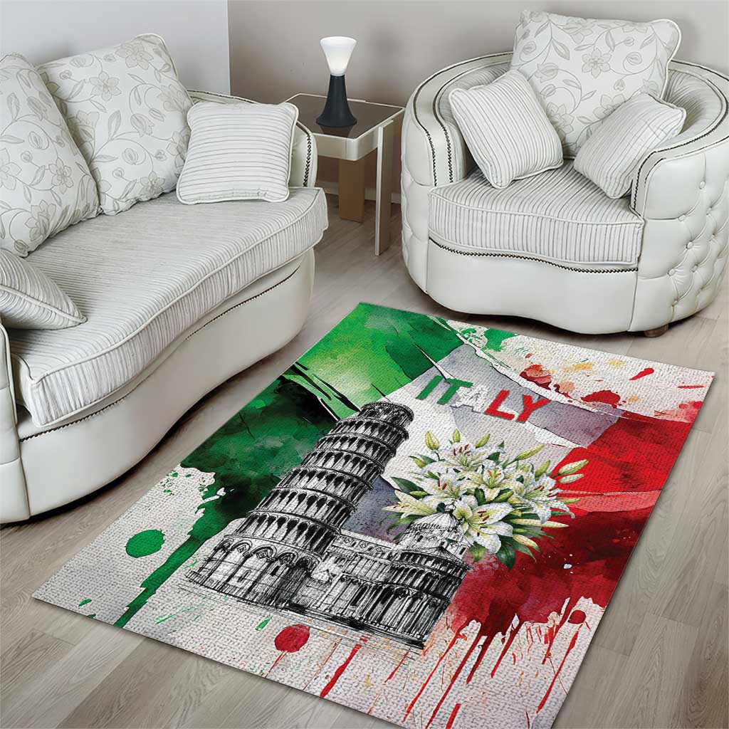 Italy Pisa Tower Area Rug White Lily With Flag Style - Wonder Print Shop