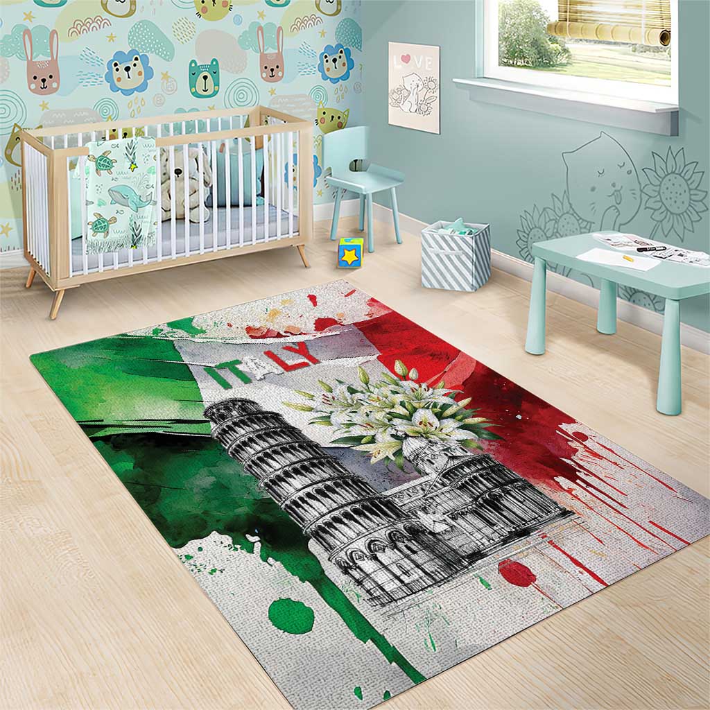 Italy Pisa Tower Area Rug White Lily With Flag Style - Wonder Print Shop