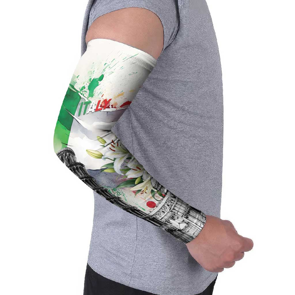 Italy Pisa Tower Arm Sleeves White Lily With Flag Style - Wonder Print Shop