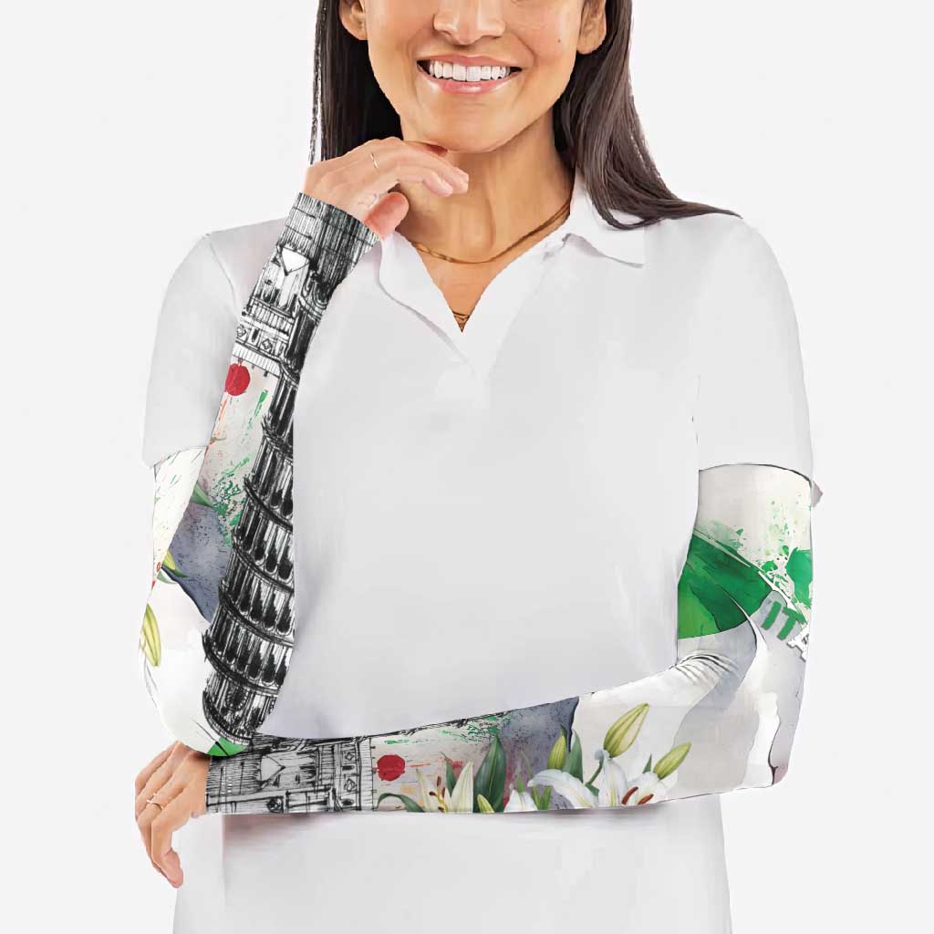 Italy Pisa Tower Arm Sleeves White Lily With Flag Style - Wonder Print Shop
