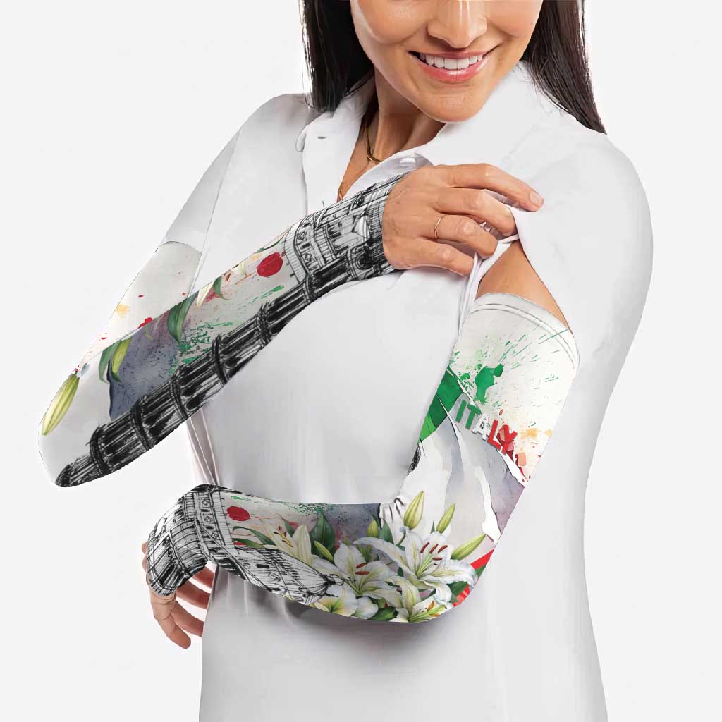 Italy Pisa Tower Arm Sleeves White Lily With Flag Style - Wonder Print Shop