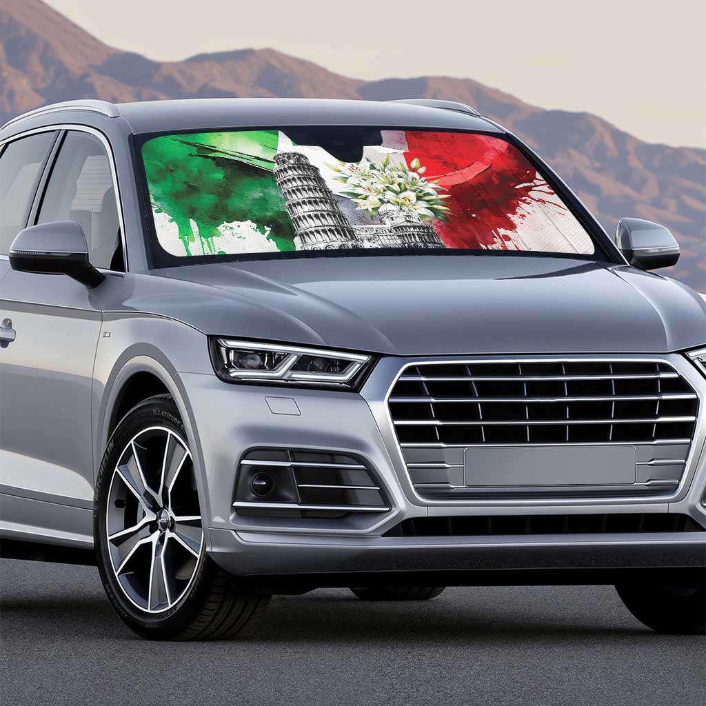 Italy Pisa Tower Auto Sun Shade White Lily With Flag Style - Wonder Print Shop