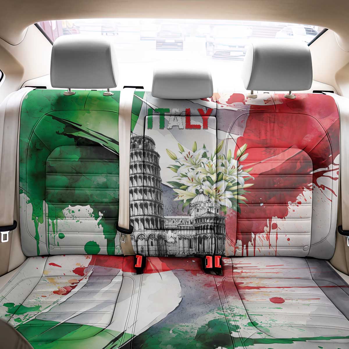 Italy Pisa Tower Back Car Seat Cover White Lily With Flag Style - Wonder Print Shop