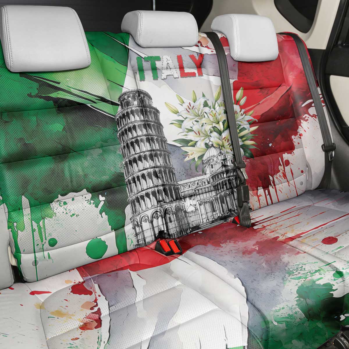 Italy Pisa Tower Back Car Seat Cover White Lily With Flag Style - Wonder Print Shop
