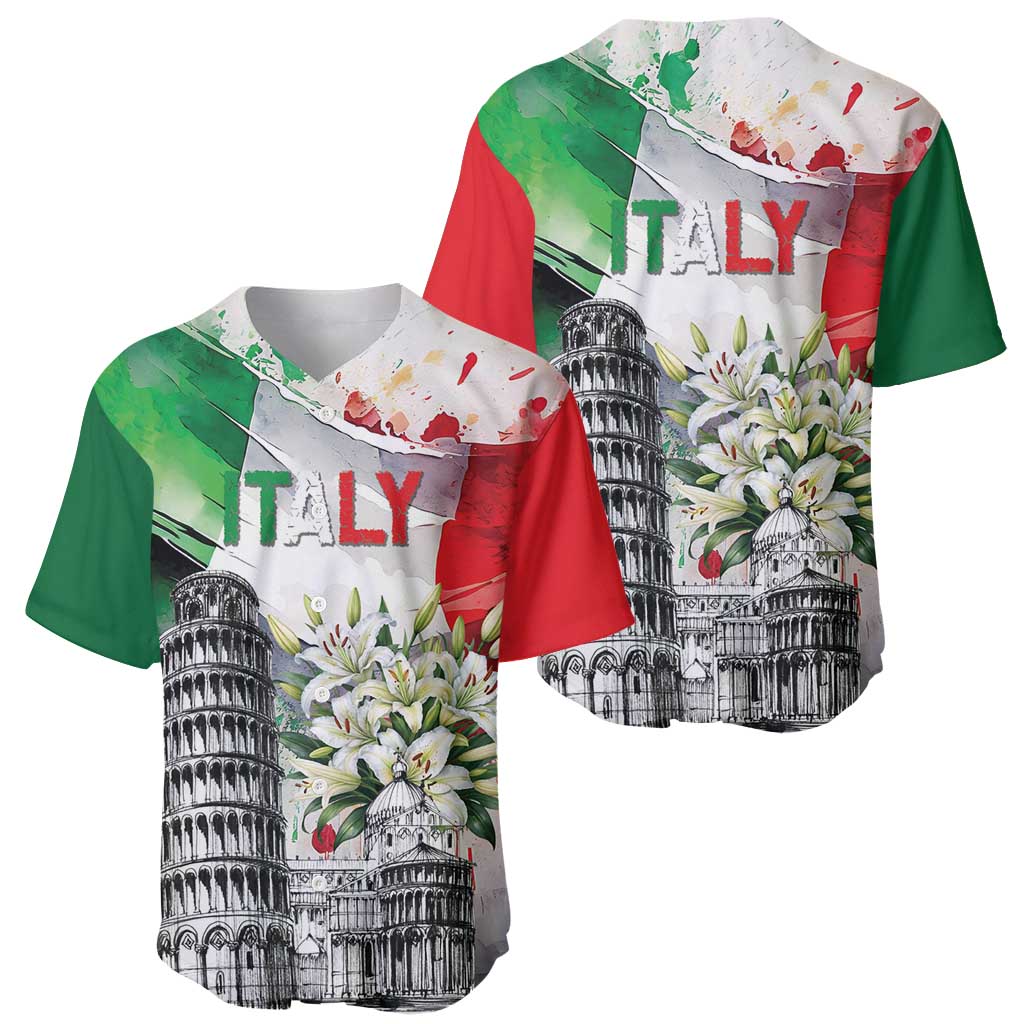 Italy Pisa Tower Baseball Jersey White Lily With Flag Style - Wonder Print Shop