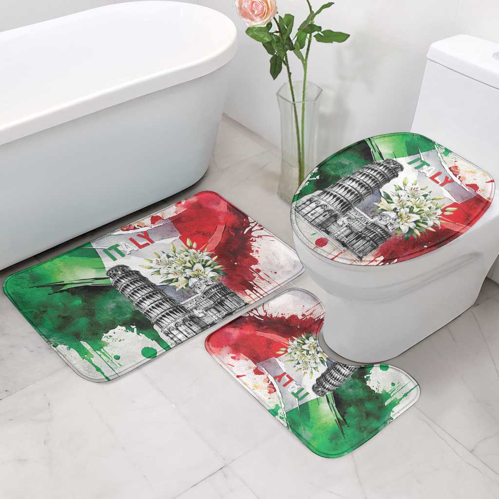 Italy Pisa Tower Bathroom Set White Lily With Flag Style - Wonder Print Shop