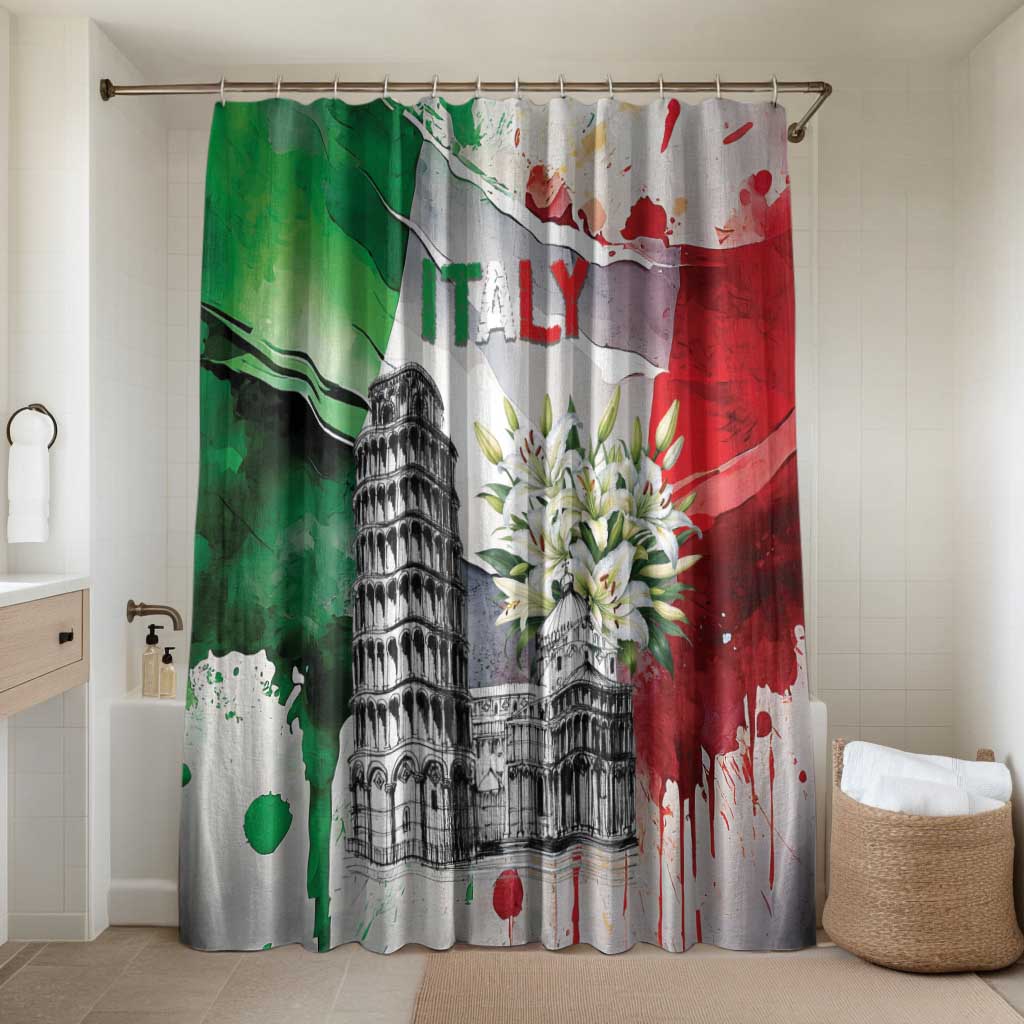 Italy Pisa Tower Bathroom Set White Lily With Flag Style - Wonder Print Shop