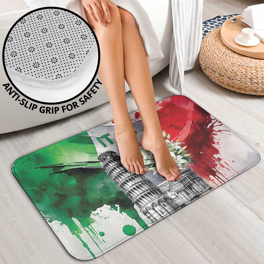 Italy Pisa Tower Bathroom Set White Lily With Flag Style - Wonder Print Shop