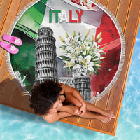 Italy Pisa Tower Beach Blanket White Lily With Flag Style - Wonder Print Shop