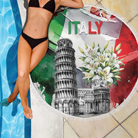 Italy Pisa Tower Beach Blanket White Lily With Flag Style - Wonder Print Shop