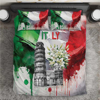Italy Pisa Tower Bedding Set White Lily With Flag Style - Wonder Print Shop
