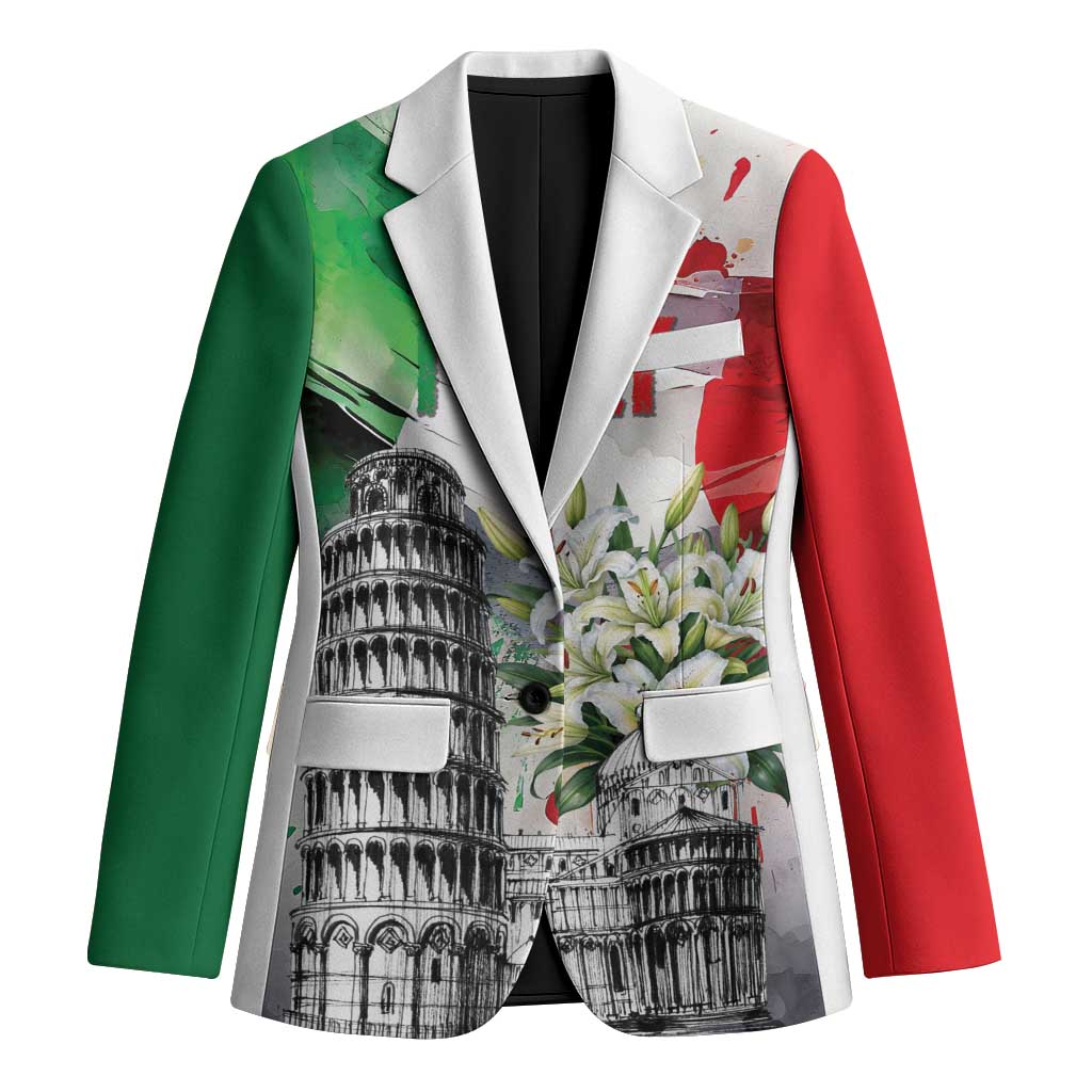 Italy Pisa Tower Blazer White Lily With Flag Style - Wonder Print Shop