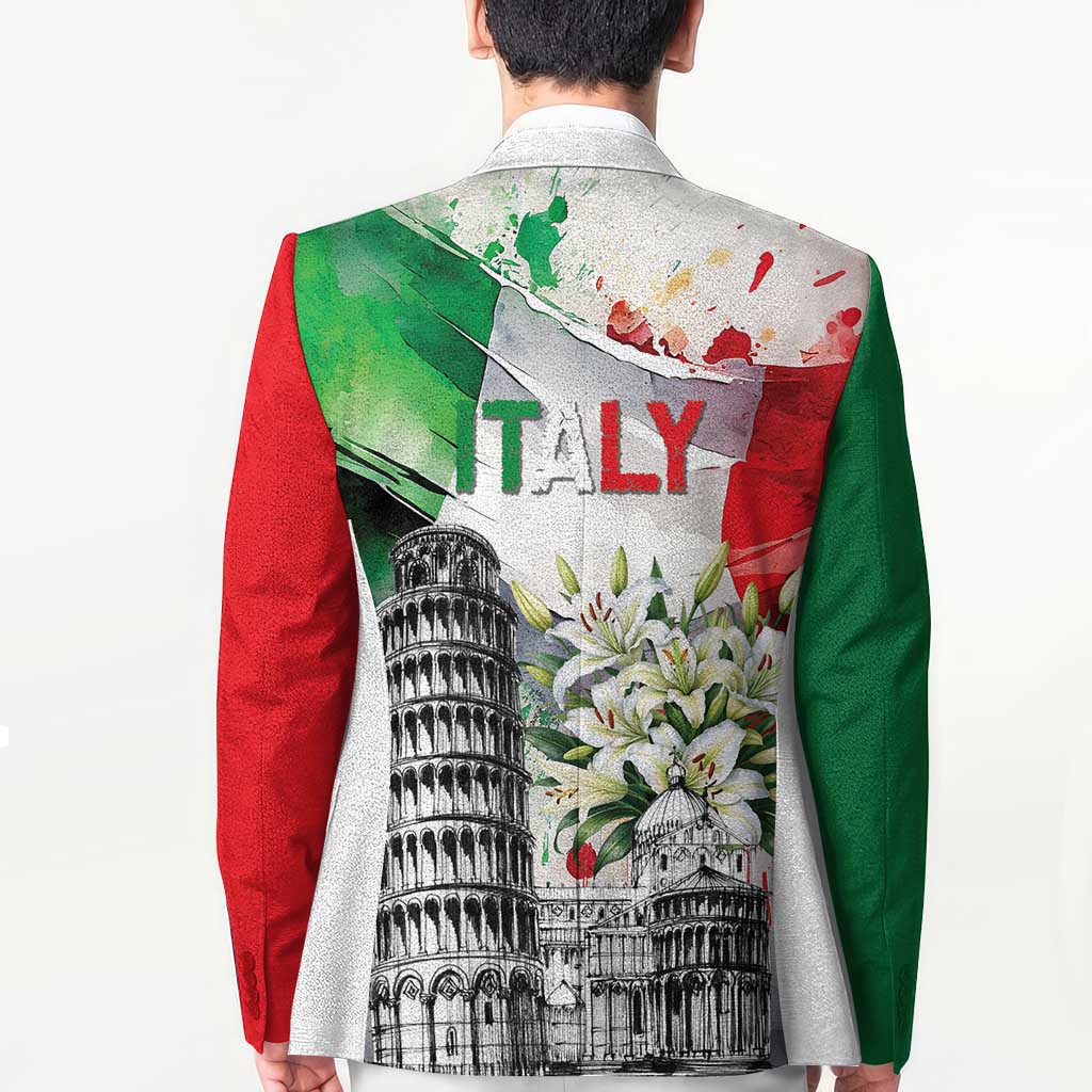 Italy Pisa Tower Blazer White Lily With Flag Style - Wonder Print Shop