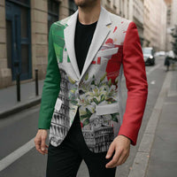Italy Pisa Tower Blazer White Lily With Flag Style - Wonder Print Shop