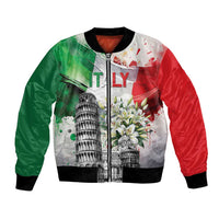 Italy Pisa Tower Bomber Jacket White Lily With Flag Style - Wonder Print Shop