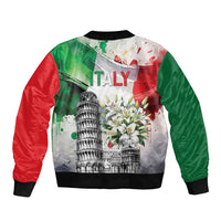 Italy Pisa Tower Bomber Jacket White Lily With Flag Style - Wonder Print Shop