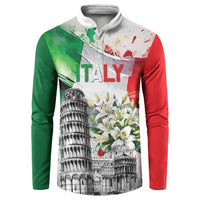 Italy Pisa Tower Button Sweatshirt White Lily With Flag Style - Wonder Print Shop