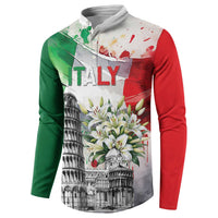 Italy Pisa Tower Button Sweatshirt White Lily With Flag Style - Wonder Print Shop