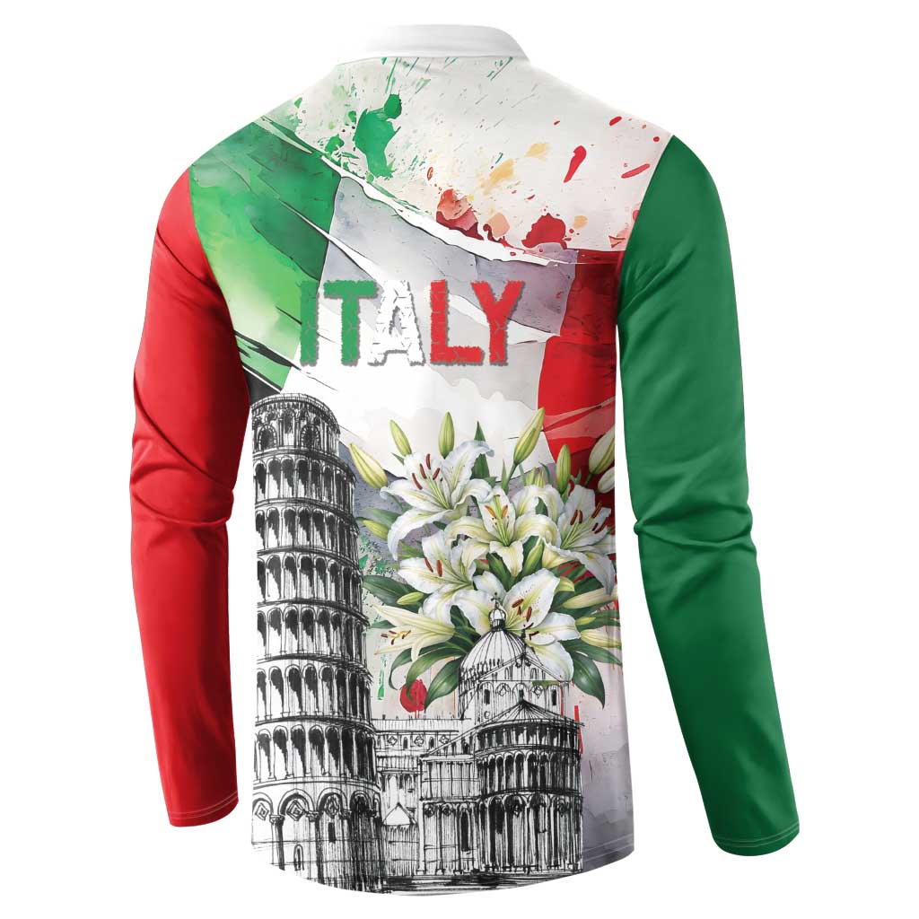 Italy Pisa Tower Button Sweatshirt White Lily With Flag Style - Wonder Print Shop