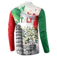 Italy Pisa Tower Button Sweatshirt White Lily With Flag Style - Wonder Print Shop