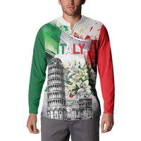 Italy Pisa Tower Button Sweatshirt White Lily With Flag Style - Wonder Print Shop