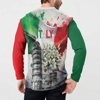 Italy Pisa Tower Button Sweatshirt White Lily With Flag Style - Wonder Print Shop