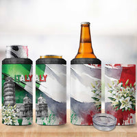 Italy Pisa Tower 4 in 1 Can Cooler Tumbler White Lily With Flag Style - Wonder Print Shop