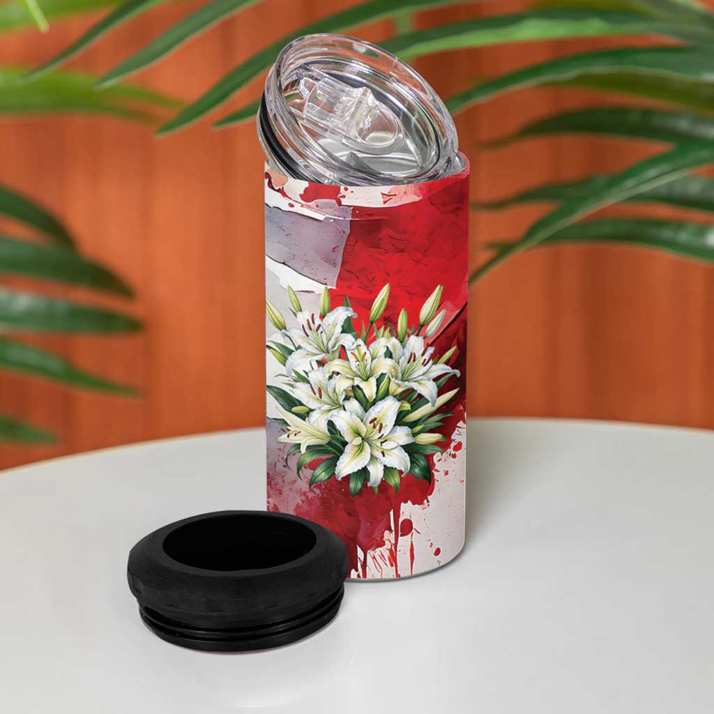 Italy Pisa Tower 4 in 1 Can Cooler Tumbler White Lily With Flag Style - Wonder Print Shop
