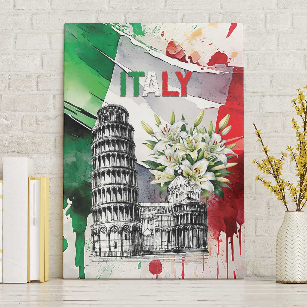 Italy Pisa Tower Canvas Wall Art White Lily With Flag Style - Wonder Print Shop