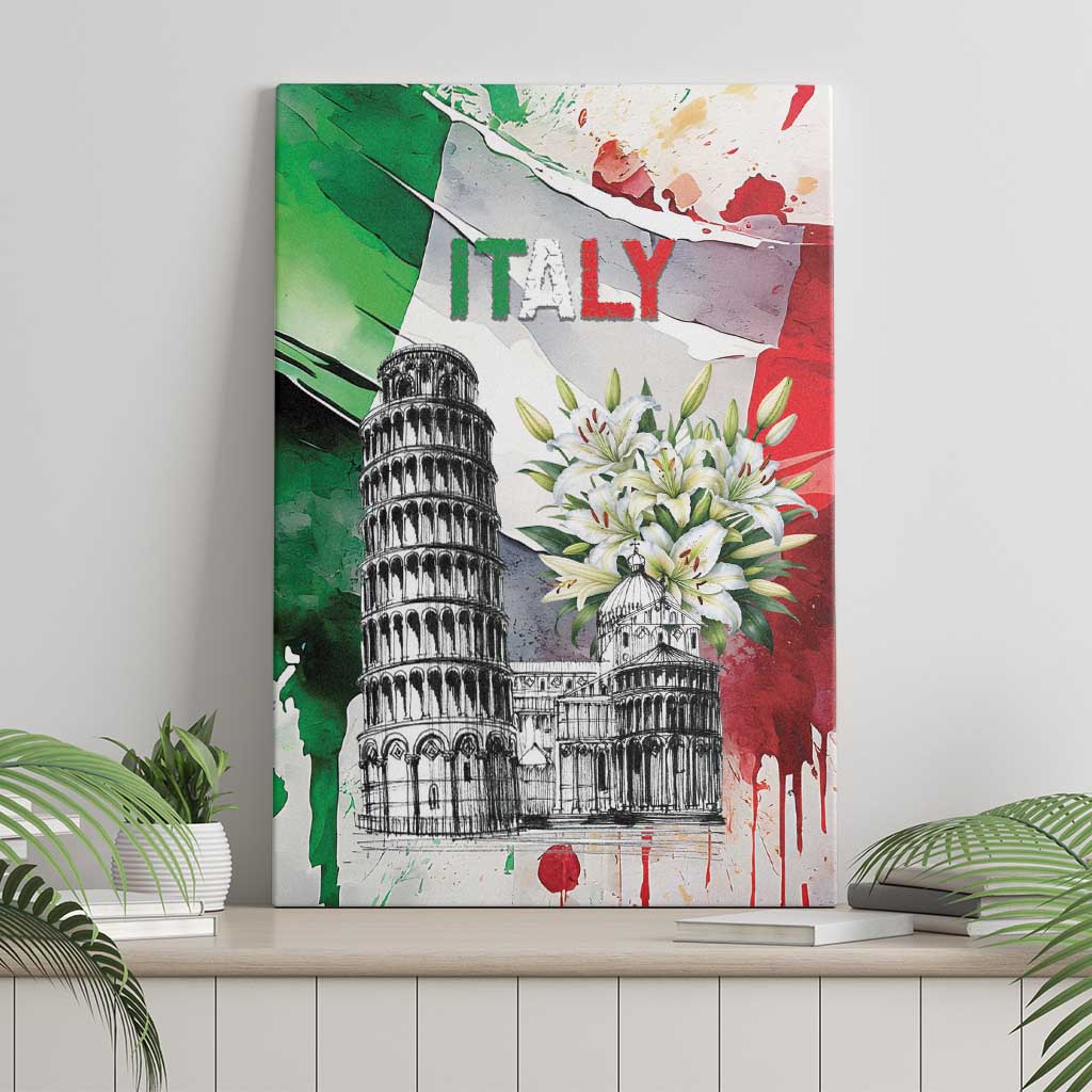 Italy Pisa Tower Canvas Wall Art White Lily With Flag Style - Wonder Print Shop