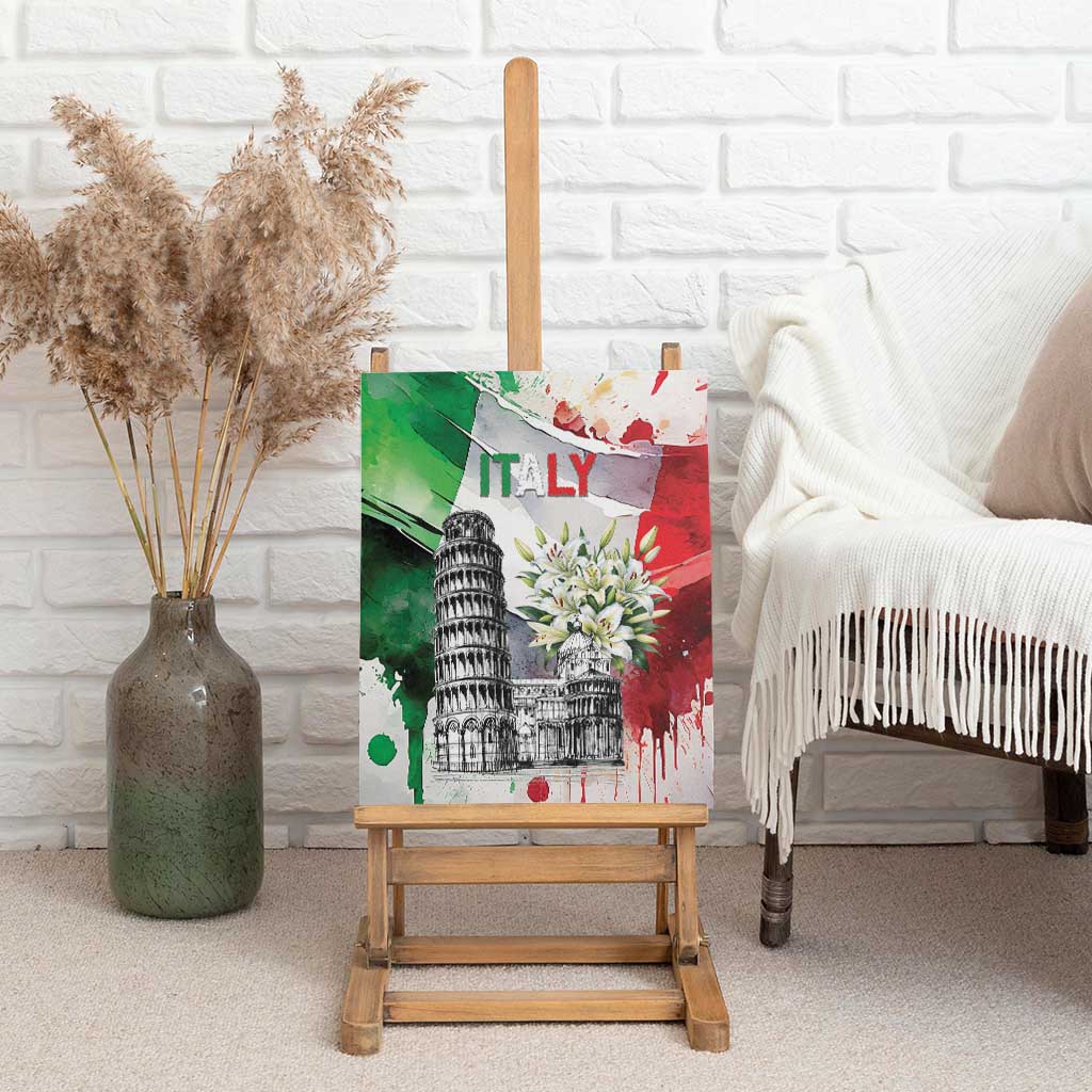 Italy Pisa Tower Canvas Wall Art White Lily With Flag Style - Wonder Print Shop