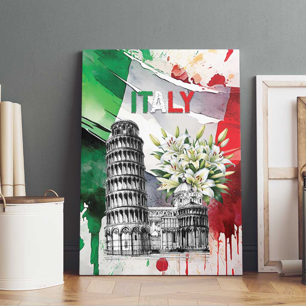Italy Pisa Tower Canvas Wall Art White Lily With Flag Style - Wonder Print Shop