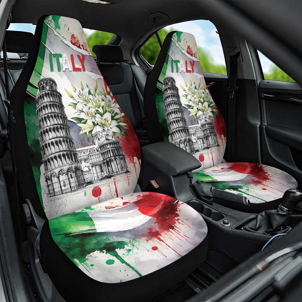 Italy Pisa Tower Car Seat Cover White Lily With Flag Style - Wonder Print Shop