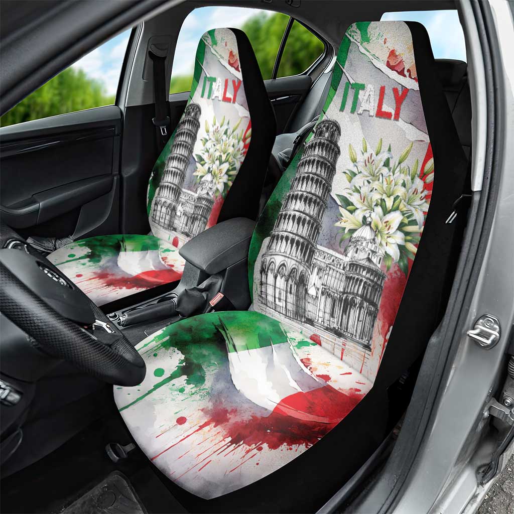 Italy Pisa Tower Car Seat Cover White Lily With Flag Style - Wonder Print Shop