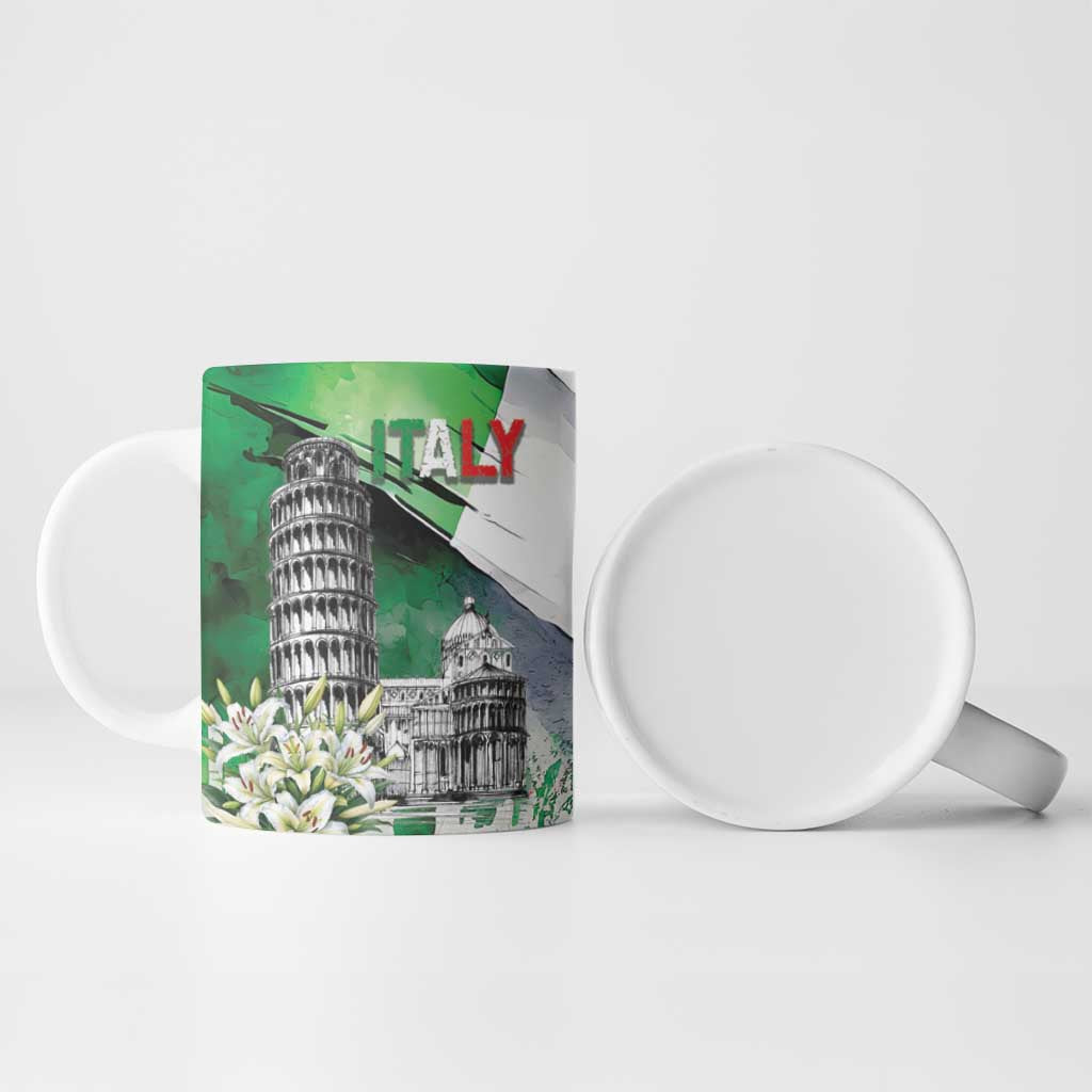 Italy Pisa Tower Ceramic Mug White Lily With Flag Style - Wonder Print Shop
