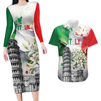 Italy Pisa Tower Couples Matching Long Sleeve Bodycon Dress and Hawaiian Shirt White Lily With Flag Style - Wonder Print Shop