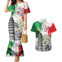 Italy Pisa Tower Couples Matching Mermaid Dress and Hawaiian Shirt White Lily With Flag Style - Wonder Print Shop