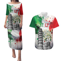 Italy Pisa Tower Couples Matching Puletasi and Hawaiian Shirt White Lily With Flag Style - Wonder Print Shop