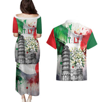 Italy Pisa Tower Couples Matching Puletasi and Hawaiian Shirt White Lily With Flag Style - Wonder Print Shop