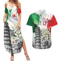 Italy Pisa Tower Couples Matching Summer Maxi Dress and Hawaiian Shirt White Lily With Flag Style - Wonder Print Shop