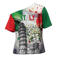 Italy Pisa Tower Cross Shoulder Shirt White Lily With Flag Style - Wonder Print Shop