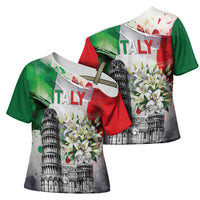 Italy Pisa Tower Cross Shoulder Shirt White Lily With Flag Style - Wonder Print Shop